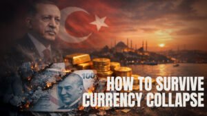 A thumbnail showing a burning Lira, with gold shining behind it. The image has historical references in the background with a turkish flag.